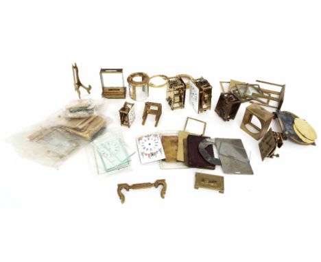 Box of various carriage clock movements, cases and case parts etc
