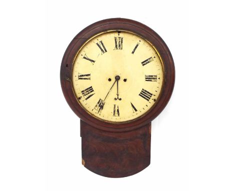 Mahogany double fusee 14" drop dial wall clock in need of restoration