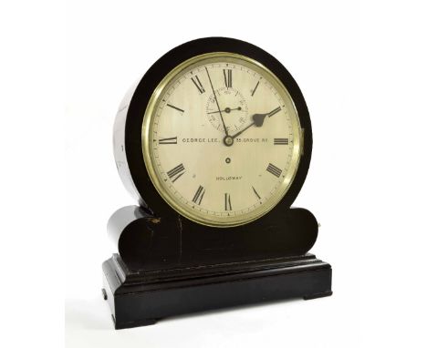 English ebonised single fusee drumhead regulator bracket clock, the 10" silvered dial signed George Lee, 35 Grove Road, Hollo