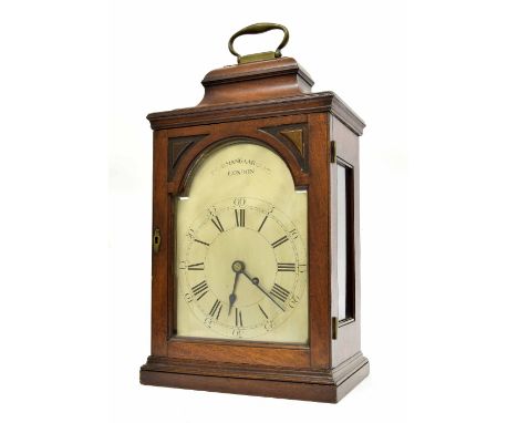 English mahogany single fusee verge bracket clock, the 7" silvered arched dial signed Mangaar, London to the arch, with A-fra