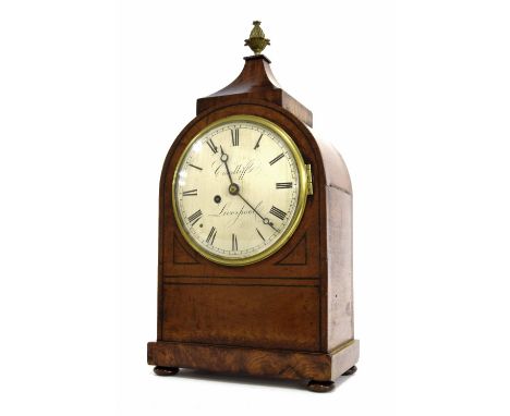 Mahogany single fusee bracket clock, the 6" silvered dial signed Condliff, Liverpool, within a rounded arched stepped case in
