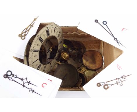 Small quantity of clock parts, including pendulums, bells and clock hands etc