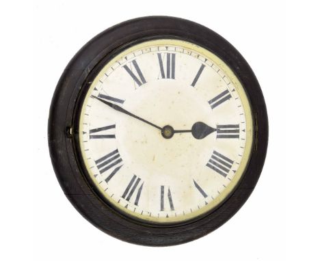 Oak single fusee 14" wall dial clock, within a turned surround (pendulum)