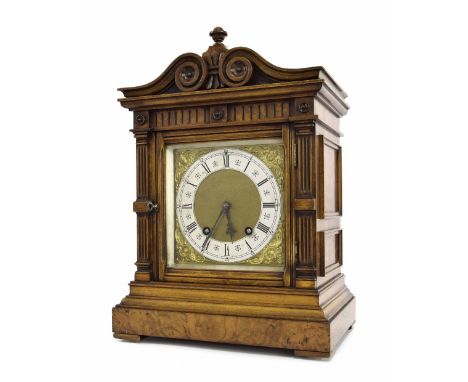 German walnut two train ting-tang mantel clock, the Lenzkirch  movement inscribed 1 million no. 118810 striking on two gongs,