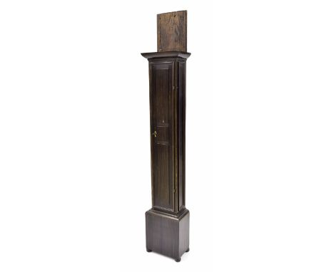 Coromandel longcase/lantern clock case (no hood), of slender proportions with panelled long door, 70.25" high overall (door k