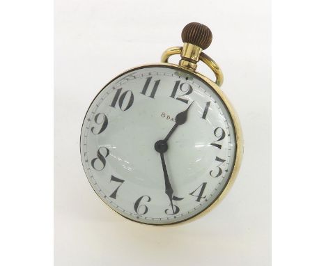 Brass cased eight day desk ball clock, the dial with bold Arabic numerals and outer minute track, 3'' diameter approx
