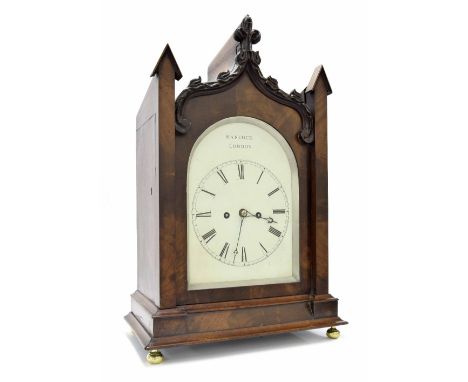 Mahogany double fusee bracket clock, the 8" cream rounded arched dial signed Hancock, London, the movement with adjustable lo