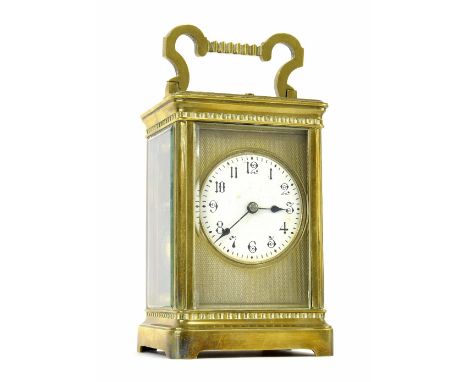 French repeater carriage clock striking on a gong, the movement back plate bearing the Richard & Co maker's trademark logo, t