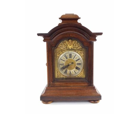 Junghans walnut cased ting-tang mantel clock, 15" high (pendulum, missing finials)
