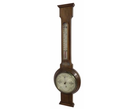 Walnut barometer/thermometer with 6.5" silvered dial