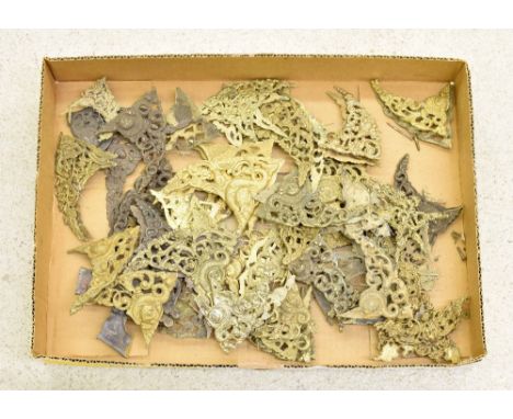Large quantity of various pierced ormolu and gilt metal clock spandrel sets