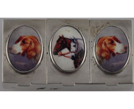 A silver stamped 925 three section enamel set pill box