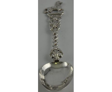 An 18th century Dutch silver Christening spoon with rat tail bowl and cast handle with horse finial, 19cm long, C.1780 with h