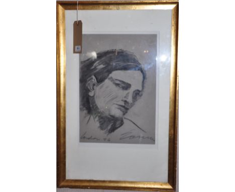 A 20th Century English School portrait, charcoal on paper, indistinct signature, 42 x 30cm