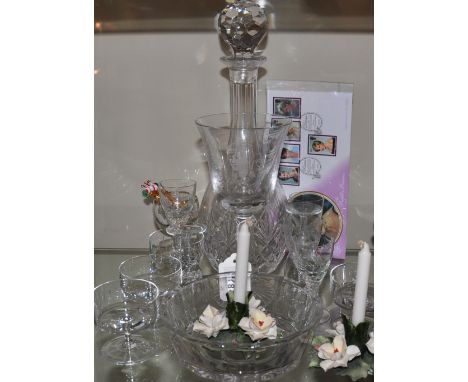 Charles & Diana engraved commemorative goblet together with an associated first day cover, decanter and sundry glassware