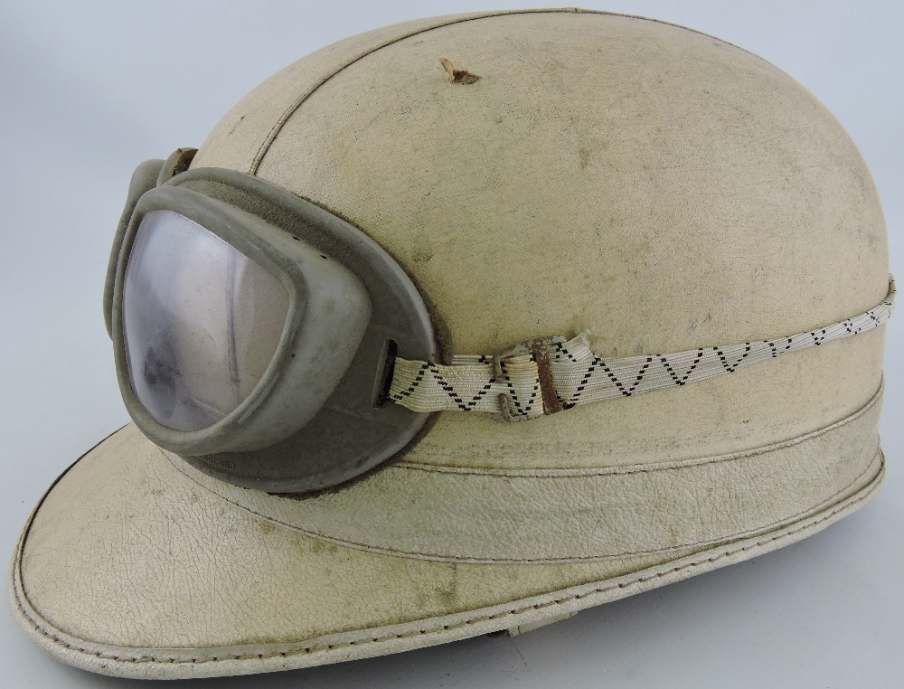 A vintage Everoak crash helmet, size 7 3/8, with period goggles