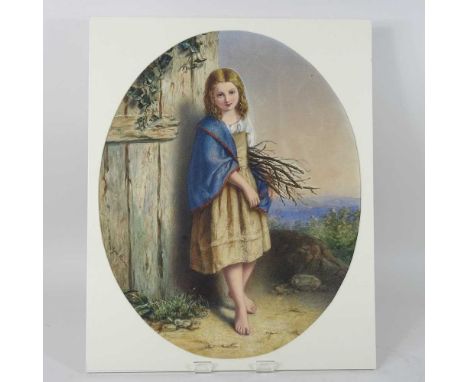 Agnes Rose Bouvier, circa 1842-1892, portrait of a girl at the door, signed watercolour, 41 x 32cm, oval, unframedOverall con