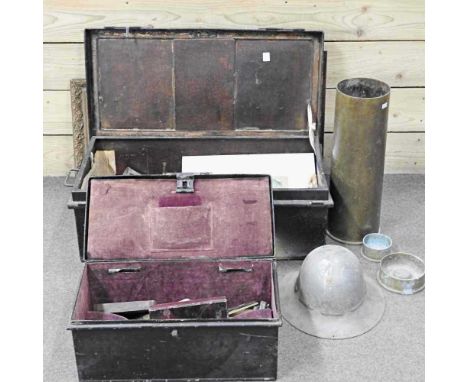 An early 20th century metal military tin, inscribed A Gieve, Matthews and Seagrove, with a fitted interior and plaque for H V