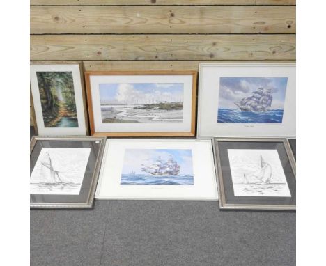J R Griggs, 20th century, Low Tide at Maldon, signed watercolour, 26 x 49cm, together with a collection of pictures and print
