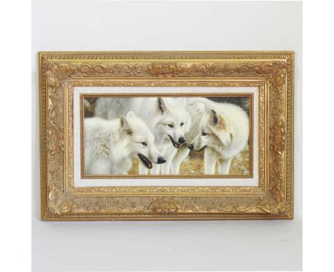 English school, 20th century, three wolves, oil on board, 18 x 38cmOverall condition looks top be ok. Perhaps some tiny paint