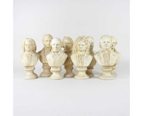 A collection of eight plaster portrait busts of composers, 22cm high (8)