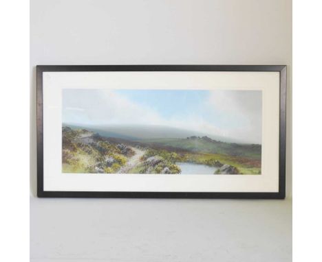 R D Sherrin, 1891-1971, coastal view of Devon, signed goauche, 33 x 79cm