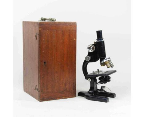 A mid 20th century microscope, by Cooke, Troughton &amp; Simms Ltd, no 1196, 31cm high, cased