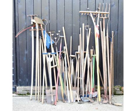 A large collection of garden tools