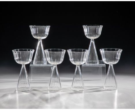 Sechs seltene Südweingläser Josef Hoffmann (Entwurf), Meyr's Neffe, Adolf (Ausführung) für die Wiener Werkstätte, 1918-19 Far