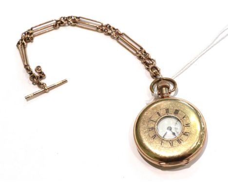 A gold plated half-hunter pocket watch, by Dennison, Roman enamel dial with subsidiary seconds; together with a 9 carat gold 
