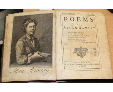 Ramsay, Allan, Poems. Edinburgh: Printed by Mr Thomas Ruddiman for the Author, 1721. 4to, full calf, spine gilt in compartmen