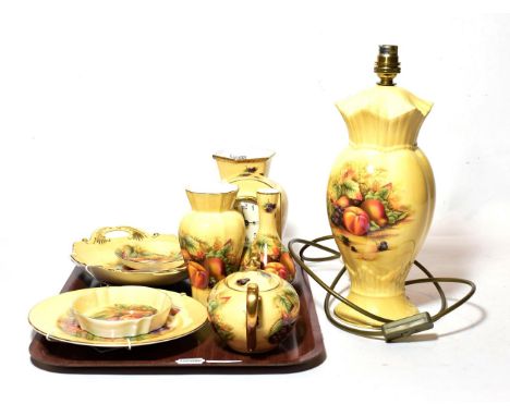 Aynsley Orchard gold including lamp, vase, clock etc (qty)