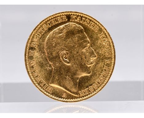 Goldmünze "20 Mark", Deutsches Kaiserreich/Preußen "Wilhelm II.", "1898". 900/Feingold, ca. 7,8 g; vorderseitig Portrait Kais
