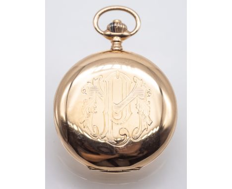 Goldene Savonnette, bezeichnet IWC, Schaffhausen, um 1900. 585/- Roségold. Staubdeckel Metall. Gesamtgewicht ca. 90,5 g. Schl