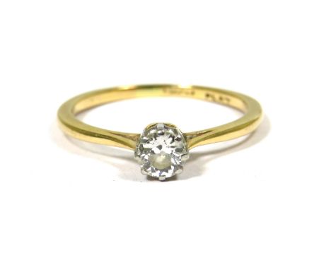 18ct Yellow Gold Ring set with a Solitaire Diamond of approx 4mm, 0.25pts.  Finger size 'O' 1.8g