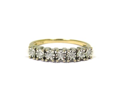 9ct Yellow Gold Ring set with Seven 3mm Diamonds.  Finger size N-5    2.3g