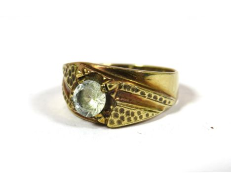 9ct Yellow Gold Ring set with a large White Sapphire.  Finger size 'S-5'  5.3g 