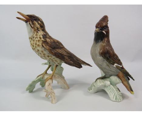 Two Goebel bird figurines, Song thrush and Waxwing. The tallest stands 7".