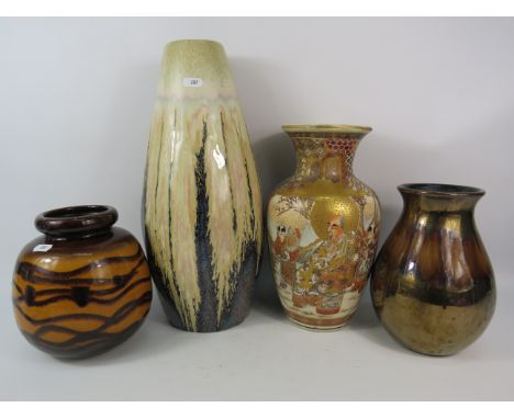 Four ceramic vases West german pottery, Poole pottery, Japanese Satsuma etc (Satsuma vase has been repaired).