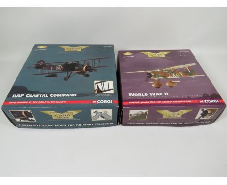 Two Corgi Die cast 1:72 Scale Models from the Aviation Archive collection. Lysander MkII plus a Fairie Swordfish III Coastal 