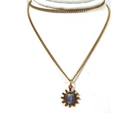 Australian Opal set pendant with Yellow metal mount and 16 inch Yellow Metal Chain with Captian Cook Box. 