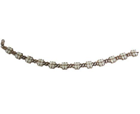 925 Silver, White Opal Set 7 Inch Bracelet. 