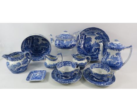 Spode Blue Italian pattern ceramics including large bowls, teapot, coffee pot etc. (chip on teapot).