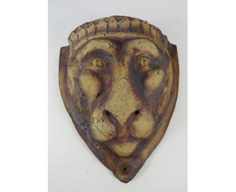Large Studio pottery Lions face wall pocket planter 15" long and 12" wide.