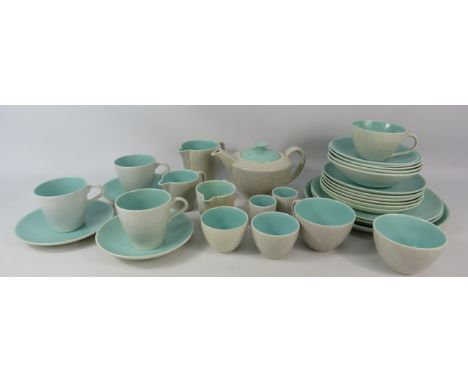 Poole pottery part dinner / teaset Twintone ice green and seagull grey, 31 pieces in total.