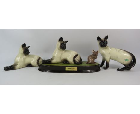 Beswick Siamese cat figurines including one on a ceramic plaque with a mouse called "Watch it".