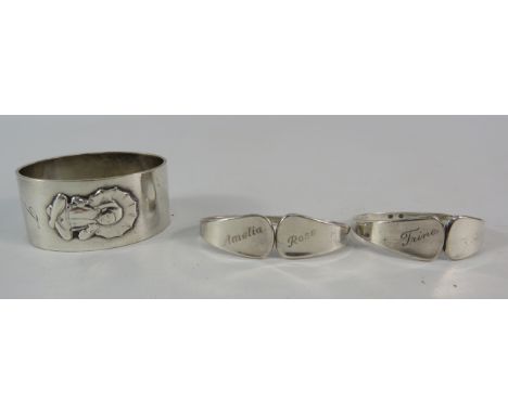 Danish sterling silver napkin ring and Two childrens bracelets 925 &amp; 830. Total silver weight 67 grams.