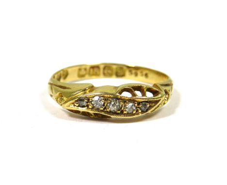 18ct Yellow gold ring set with Diamonds.  Finger size 'J'  2.0g  Hallmarked for Sheffield 1960