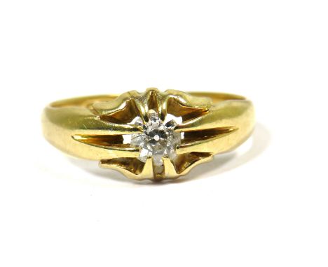 18ct Yellow Gold ring set with a Solitaire Diamond of approx 3.5mm.  Finger size 'Q'    3.6g