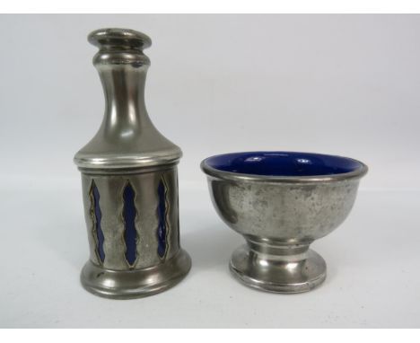 Britannia Petwer pepper pot and salt bowl with ceramic interior.